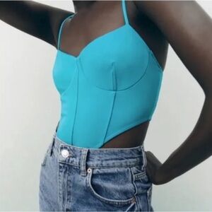 Zara nwt turquoise corset high cut bodysuit size large